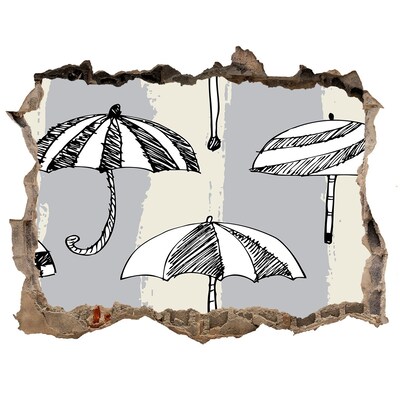 Wandsticker 3D gat met uitzicht Charmante parasols op het strand