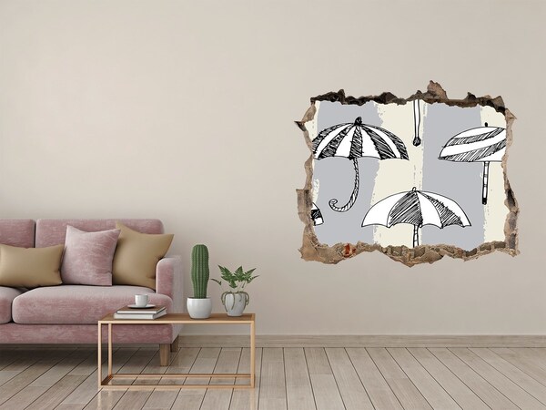 Wandsticker 3D gat met uitzicht Charmante parasols op het strand