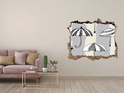 Wandsticker 3D gat met uitzicht Charmante parasols op het strand