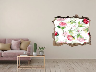 Wandsticker 3D gat met uitzicht Hole in the Wall Bloemenmuurschildering