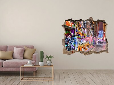 Wandsticker 3D doorkijk Een straat vol graffiti