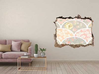 Wandsticker 3D gat met uitzicht Bloemenpatroon achter een beschadigde muur