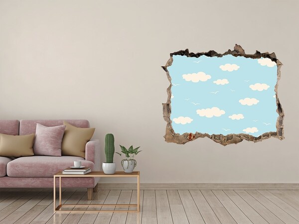Zelfklevende muursticker 3D gat Blauwe lucht met wolken