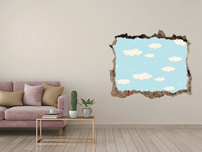 Zelfklevende muursticker 3D gat Blauwe lucht met wolken