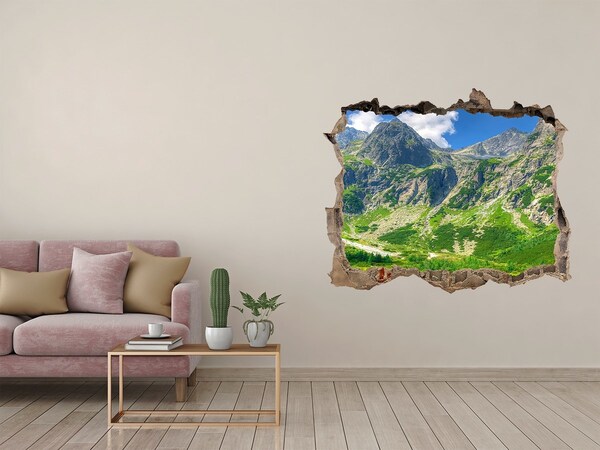 Dziura 3d foto tapeta naklejka Górska panorama z jeziorem