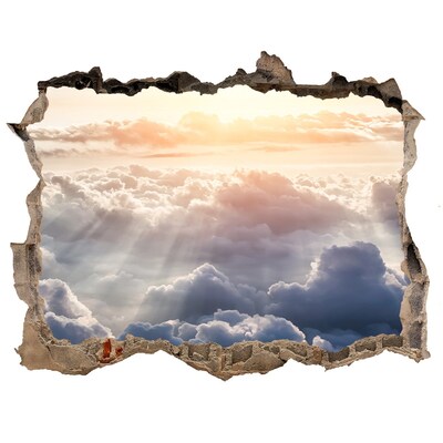 Zelfklevende 3D wandsticker illusie De hemel is vol wolken.