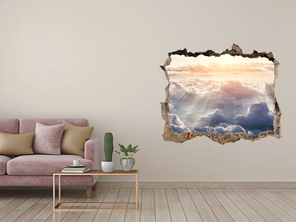 Zelfklevende 3D wandsticker illusie De hemel is vol wolken.