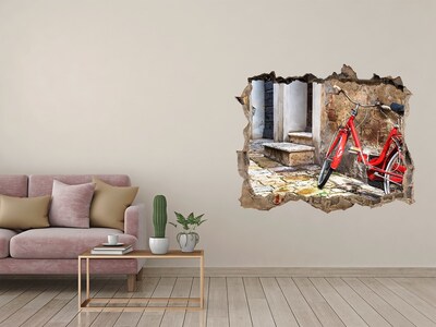 Dziura 3d foto tapeta naklejka Czerwony rower w urokliwej uliczce