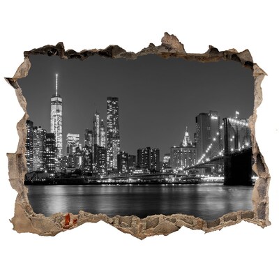 Zelfklevende muursticker 3D gat De skyline van New York in zwart-wit.