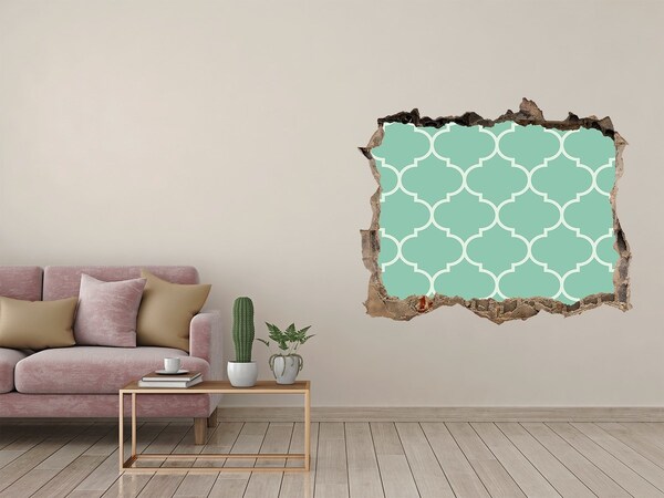 Zelfklevende 3D wandsticker illusie Groen mozaïek tegen de achtergrond van een beschadigde muur.