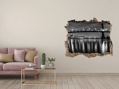 Wandsticker 3D doorkijk Manhattan Bridge 's nachts