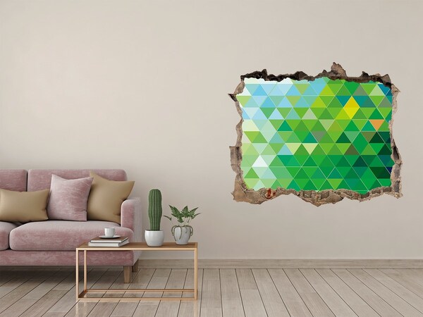 Wandsticker 3D gat met uitzicht Groen landschap in een gat in de muur