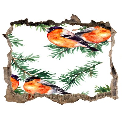 Wandsticker 3D gat met uitzicht Vogels tegen een groene achtergrond
