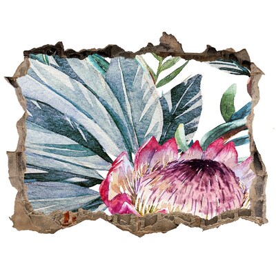 Wandsticker 3D doorkijk Een bloemenparadijs tussen de bladeren