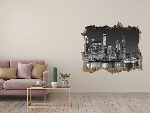 Wandsticker 3D doorkijk De skyline van New York 's nachts