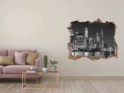 Wandsticker 3D doorkijk De skyline van New York 's nachts