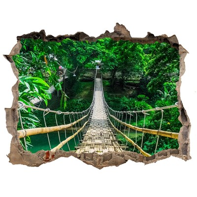 Wandsticker 3D gat met uitzicht Brug in de jungle
