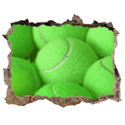 Wandsticker 3D gat met uitzicht Groene tennisballen achter de muur