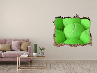 Wandsticker 3D gat met uitzicht Groene tennisballen achter de muur