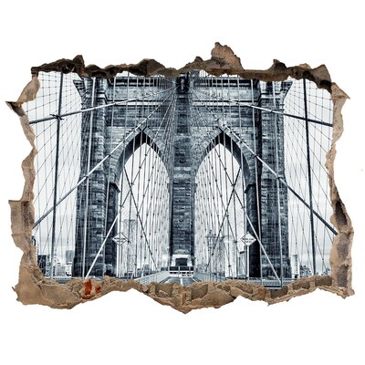 Wandsticker 3D doorkijk Brooklyn Bridge in zwart-wit