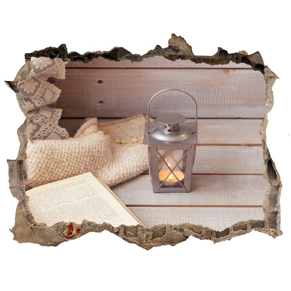 Wandsticker 3D gat met uitzicht Een gezellig hoekje met een lantaarn.