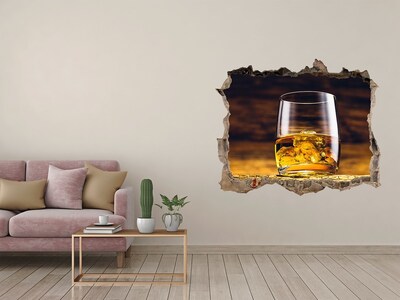 Wandsticker 3D doorkijk Een glas whisky met ijs.