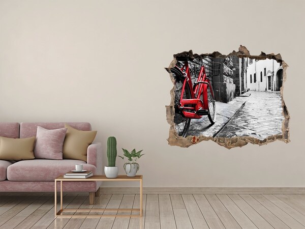 Dziura 3d foto tapeta naklejka Czerwony rower w urokliwej uliczce