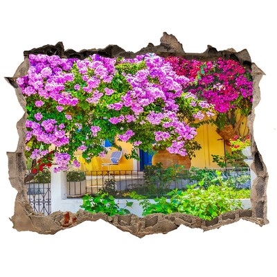 Wandsticker 3D doorkijk Een bloemenparadijs achter de muren.