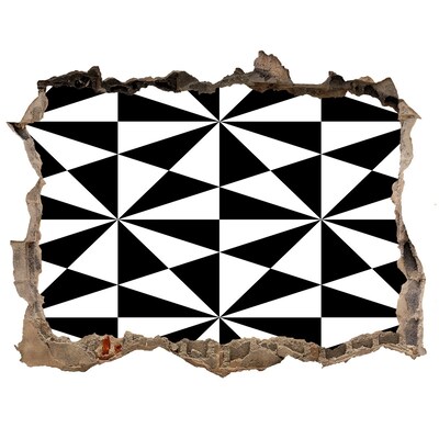 Wandsticker 3D gat met uitzicht Geometrische patronen in een gat in de muur