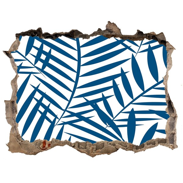 Wandsticker 3D doorkijk Tropische bladeren in een gat in de muur