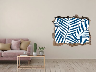 Wandsticker 3D doorkijk Tropische bladeren in een gat in de muur