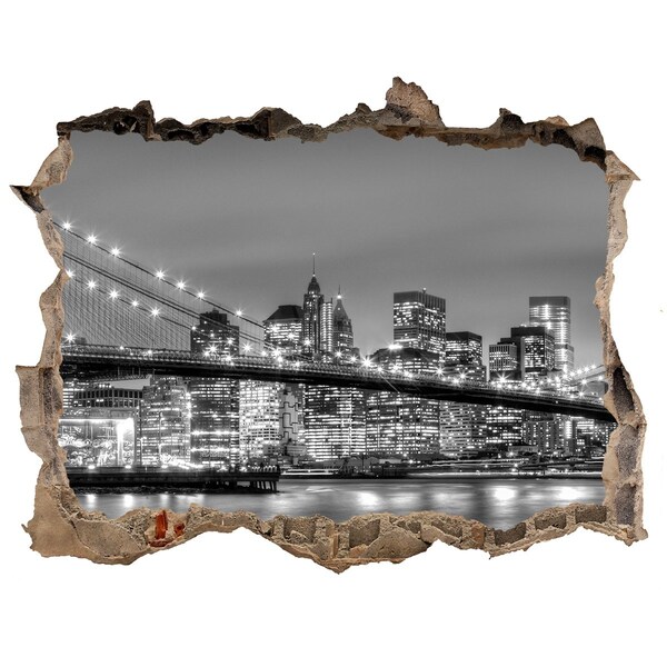 Zelfklevende 3D wandsticker illusie De skyline van New York in zwart-wit.