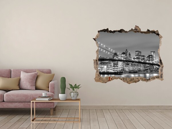 Zelfklevende 3D wandsticker illusie De skyline van New York in zwart-wit.