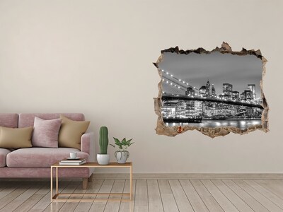 Zelfklevende 3D wandsticker illusie De skyline van New York in zwart-wit.