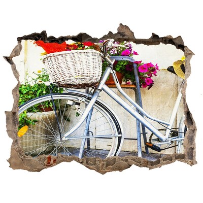 Zelfklevende muursticker 3D gat Een fiets in een bloemrijke omgeving.