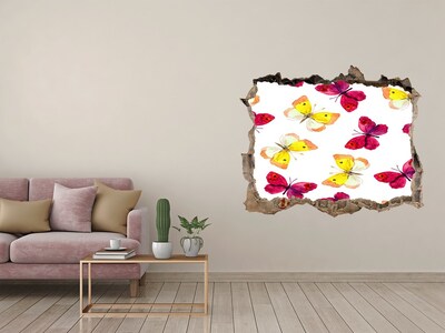 Wandsticker 3D gat met uitzicht Vlinders in de bloementuin