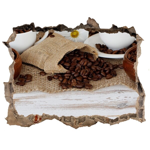 Wandsticker 3D gat met uitzicht Koffie in een natuurlijke omgeving
