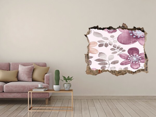 Zelfklevende 3D wandsticker illusie Bloemenmotief op een roze achtergrond