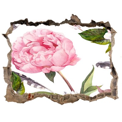 Wandsticker 3D doorkijk Bloemenmuurschildering door een gat in de muur