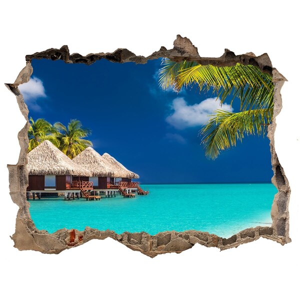 Zelfklevende muursticker 3D gat Een tropische oase op het water
