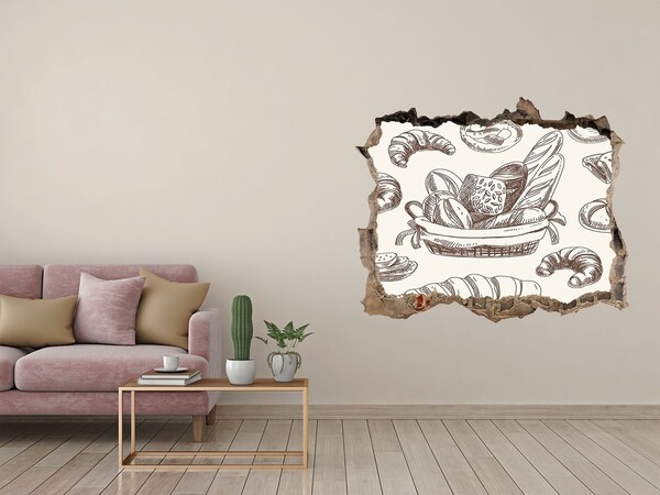 Wandsticker 3D doorkijk Mand met brood
