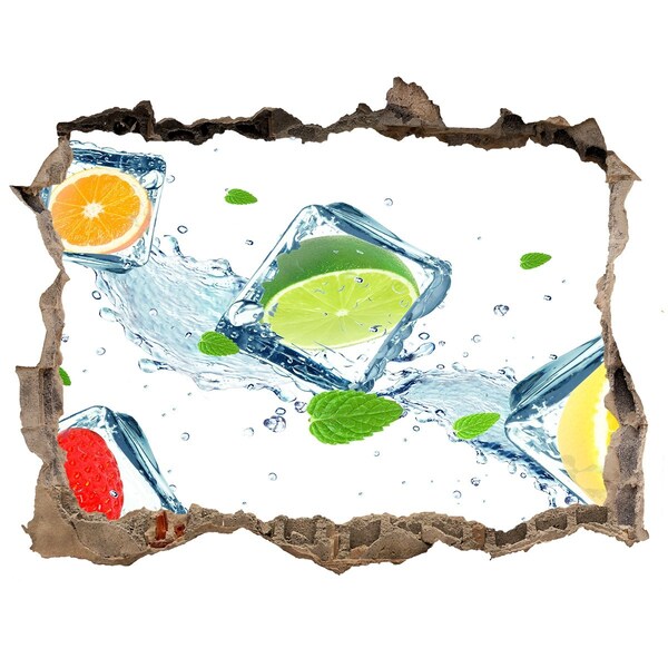 Zelfklevende muursticker 3D gat Een verfrissende cocktail in een zomerse setting.