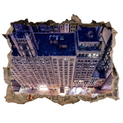 Wandsticker 3D doorkijk Uitzicht op de stad 's nachts vanaf een hoger gelegen punt.