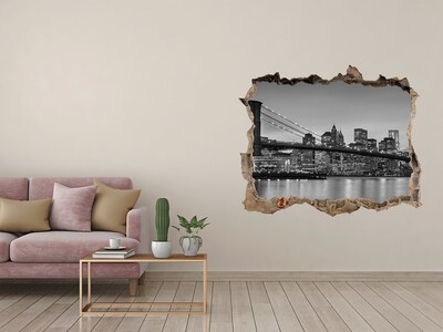 Zelfklevende muursticker 3D gat Een zwart-witbeeld van de stad.