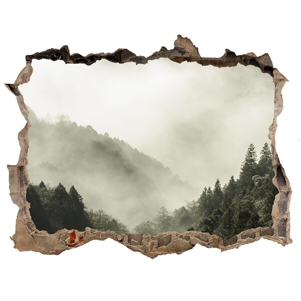 Zelfklevende 3D wandsticker illusie Berglandschap in de wolken