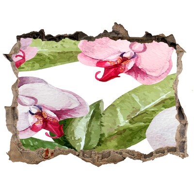 Wandsticker 3D gat met uitzicht Een bloemenparadijs achter de muren.