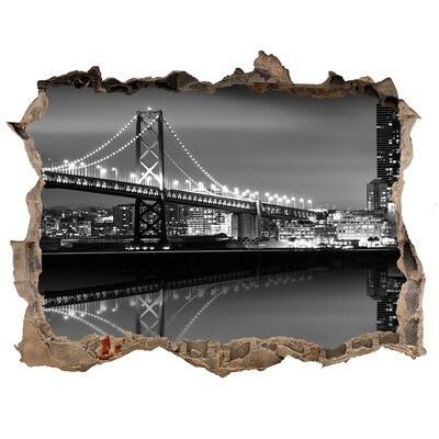 Zelfklevende 3D wandsticker illusie Golden Gate Bridge 's nachts