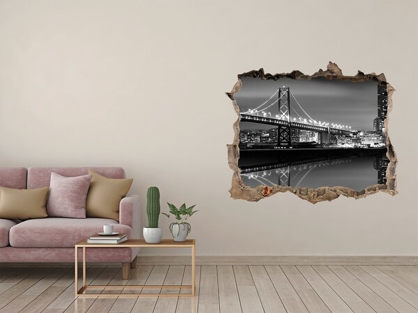 Zelfklevende 3D wandsticker illusie Golden Gate Bridge 's nachts