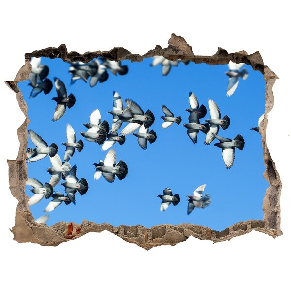 Samoprzylepna dziura na ścianę Ptaki w locie przez dziurę w ścianie
