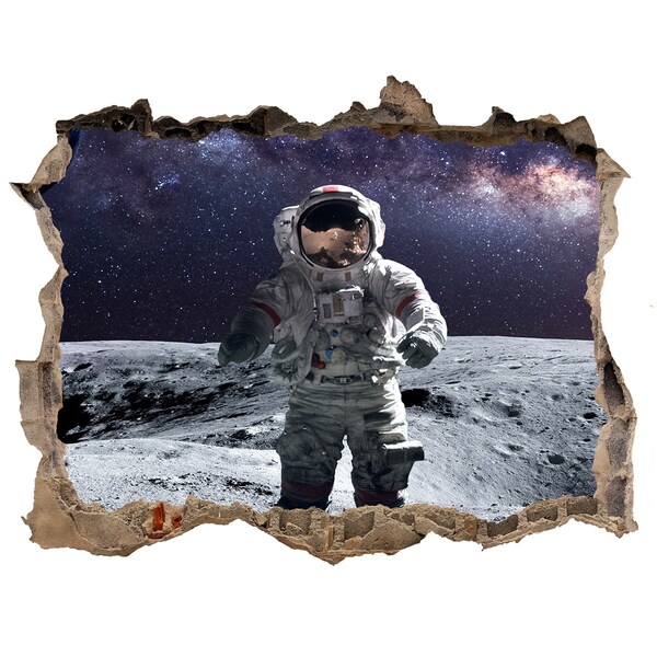 Zelfklevende 3D wandsticker illusie Astronaut op de maan